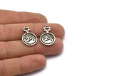 Silver Element Charm, 2 Antique Silver Plated Brass Earth Element Symbol Charms With 1 Loop (24x15x1.8mm) N1979