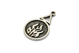 Silver Element Charm, 2 Antique Silver Plated Brass Fire Element Symbol Charms With 1 Loop (24x15x1.8mm) N1977