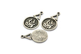 Silver Element Charm, 2 Antique Silver Plated Brass Fire Element Symbol Charms With 1 Loop (24x15x1.8mm) N1977