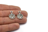 Silver Element Charm, 2 Antique Silver Plated Brass Water Element Symbol Charms With 1 Loop (24x15x1.8mm) N1978