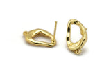 Gold Earring Post, 4 Gold Plated Brass Drop Earring Posts With 1 Loop (16x11mm) D1307