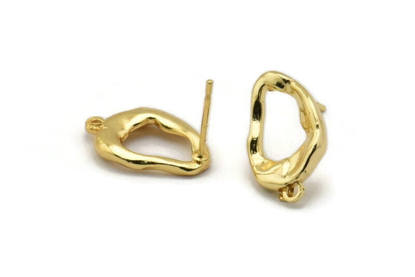 Gold Earring Post, 4 Gold Plated Brass Drop Earring Posts With 1 Loop (16x11mm) D1307