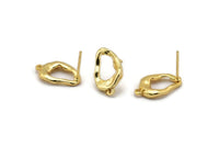 Gold Earring Post, 4 Gold Plated Brass Drop Earring Posts With 1 Loop (16x11mm) D1307