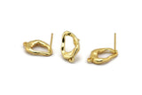 Gold Earring Post, 4 Gold Plated Brass Drop Earring Posts With 1 Loop (16x11mm) D1307