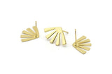 Gold Sun Earring, 4 Gold Plated Brass Rising Sun Flag Stud Earrings (20x12x0.60mm) D960 A1245 H0476