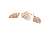Rose Gold Sun Earring, 4 Rose Gold Plated Brass Rising Sun Flag Stud Earrings (20x12x0.60mm) D960 A1245 H0476