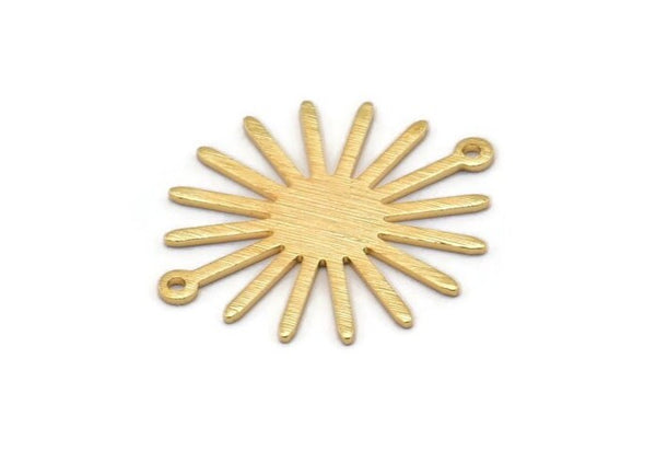 Gold Sun Charm, 4 Textured Gold Plated Brass Sun Connectors With 2 Loops, Pendants (29x25x0.80mm) M01652 Q0461