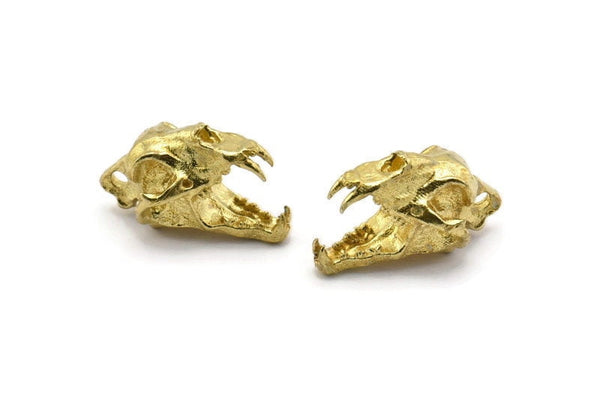 Tiny Tiger Skull, Raw Brass Tiger Skull Pendants, (22x13x13mm) N0482