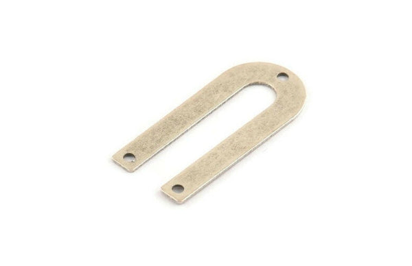 Silver Geometric Charm, 10 Antique Silver Plated Brass U Shaped Pendants With 3 Holes (26x12x0.55mm) E016