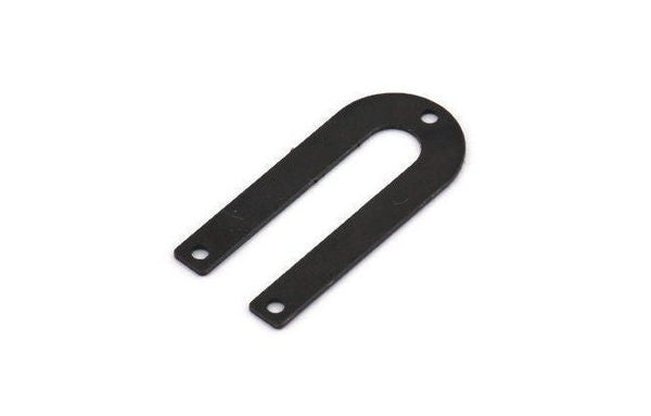 Black Geometric Charm, 10 Oxidized Black Brass U Shaped Pendants With 3 Holes (26x12x0.55mm) E016