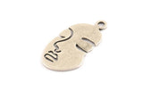 Brass Face Charm, 4 Antique Silver Plated Brass Face Charms With 1 Loop (33.5x17x1mm) E023