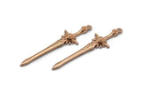 Rose Gold Sword Charm, 2 Rose Gold Plated Brass Sword Charms With 1 Loop, Earrings, Charms Pendants, Findings (46x12mm) N1625 Q0794