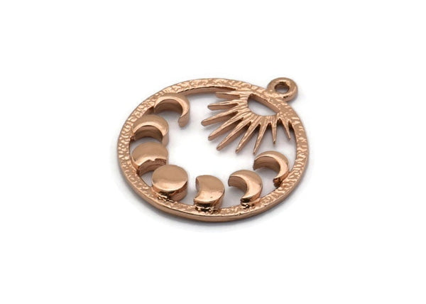 Moon Phases Charm, 2 Rose Gold Plated Brass Crescent Moon Phases Charms With 1 Loop, Pendants, Findings (25x22x2.2mm) N1633 H1050