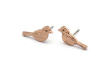 Rose Gold Bird Earring, 4 Rose Gold Plated Brass Bird Stud Earrings (18x7x1.2mm) N1669