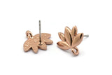 Earring Studs, 4 Rose Gold Plated Brass - Rose Gold Lotus Flower Earrings - Earring Findings (15x13mm) N1718
