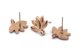 Earring Studs, 4 Rose Gold Plated Brass - Rose Gold Lotus Flower Earrings - Earring Findings (15x13mm) N1718