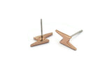 Rose Gold Earring, 8 Rose Gold Plated Brass Lightning Bolt Stud Earrings (14x5x1.2mm) N1644