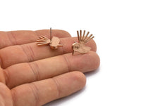 Rose Gold Bird Earring, 2 Rose Gold Plated Brass Bird Stud Earrings (20x15x1.5mm) N1688 H0929
