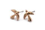 Rose Gold Bird Earring, 4 Rose Gold Plated Brass Bird Stud Earrings (12x12x2mm) N1637 Q0687