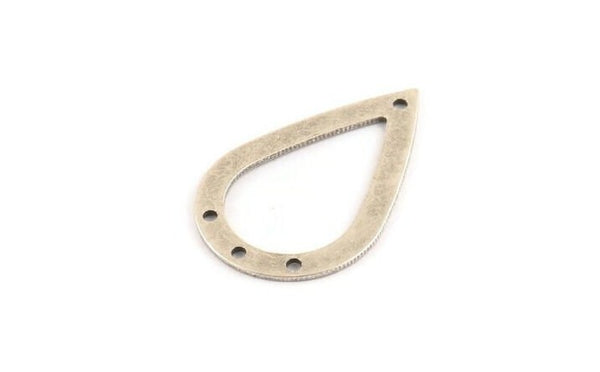 Silver Drop Charm, 12 Antique Silver Plated Brass Drop Charms With 4 Holes, Findings (31x20x0.75mm) E043