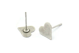 Silver Heart Earring, 12 Antique Silver Plated Brass Heart Stud Earrings (9mm) B0201 A1682