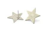 Silver Star Earring, 4 Antique Silver Plated Brass Star Stud Earrings (22x1mm) BS 1859 A1812