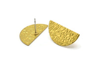 Brass Moon Earring, 8 Raw Brass Half Moon Stud Earrings (25x12x0.60mm) D888 A1175