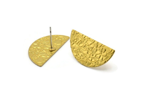 Brass Moon Earring, 8 Raw Brass Half Moon Stud Earrings (25x12x0.60mm) D888 A1175