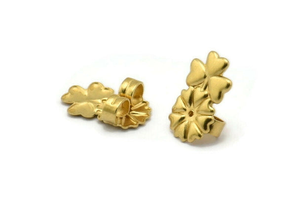Brass Heart Stopper, 50 Raw Brass Flower Earring Back Stopper, Earring Stud Back Stoppers (15x10mm) D1054