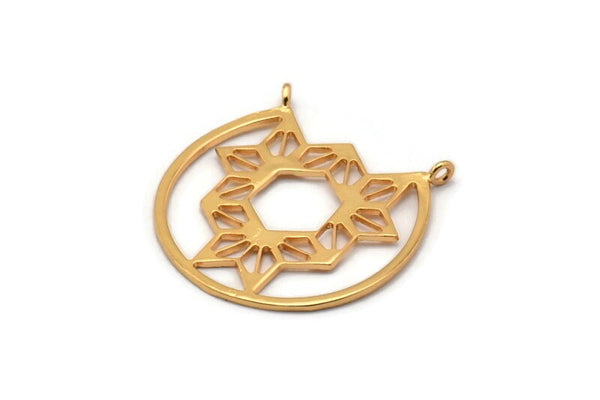 Gold Textured Pendant, 1 Gold Plated Brass Textured Pendants With 2 Loops, Charms, Findings, Earrings (34x1mm) BS 2065 Q0171