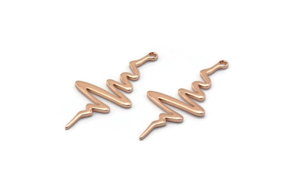 Rose Gold Heart Rhythm Charm, 10 Rose Gold Plated Brass Heart Rhythm Shaped Charms With 1 Loop, Findings, Earrings (30x14x1mm) D1168 Q0883