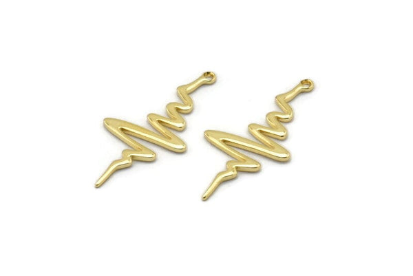Gold Heart Rhythm Charm, 10 Gold Plated Brass Heart Rhythm Shaped Charms With 1 Loop, Findings, Earrings (30x14x1mm) D1168 Q0883