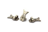 Silver Butterfly Stopper, 25 Antique Silver Plated Brass Flower Earring Back Stopper, Earring Stud Back Stoppers (16x9mm) D1058