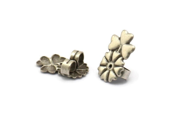 Silver Heart Stopper, 24 Antique Silver Plated Brass Flower Earring Back Stopper, Earring Stud Back Stoppers (15x10mm) D1054 H0313