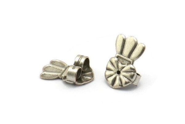 Silver Crown Stopper, 24 Antique Silver Plated Brass Crown Earring Back Stopper, Earring Stud Back Stoppers (14x10mm) D1102