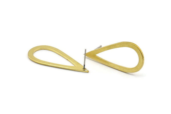 Brass Drop Earring, 6 Raw Brass Drop Stud Earrings (36x16mm) BS 1312 A1121