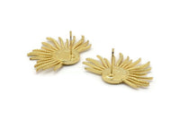 Gold Sun Earring, 2 Gold Plated Brass Sunshine Stud Earrings - Pad Size 8mm N0802 Q0805