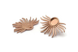 Rose Gold Sun Earring, 2 Rose Gold Plated Brass Sunshine Stud Earrings - Pad Size 8mm N0802 Q0805