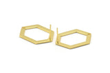 Gold Hexagon Earrings, 2 Gold Plated Brass Hexagon Stud Earrings With 1 Hole (26.5x19x1mm) E018 A1266