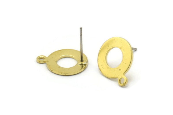 Brass Circle Earring, 12 Raw Brass Circle Stud Earrings With 1 Loop, Findings (15x12x0.80mm) M043 A1490