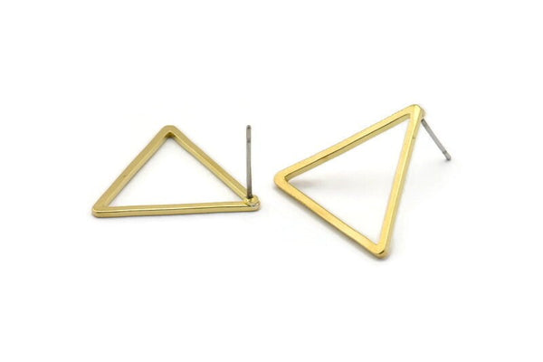Brass Triangle Earring, 12 Raw Brass Triangle Stud Earrings (23x1.2mm) D0110 A1170