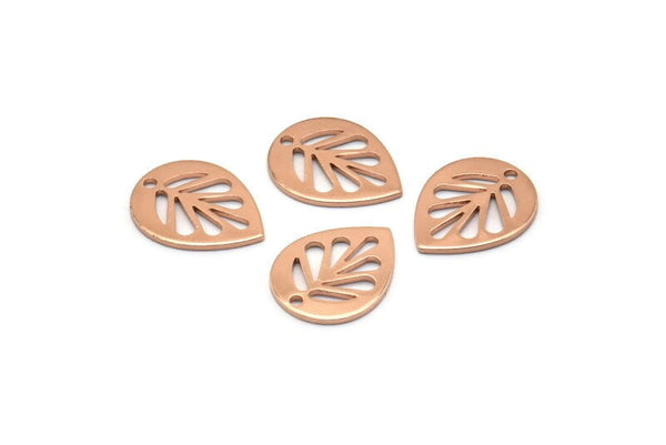 Rose Gold Leaf Charm, 12 Rose Gold Plated Brass Leaf Charms With 1 Hole, Earrings, Findings (14x11x0.80mm) D1073 Q0857
