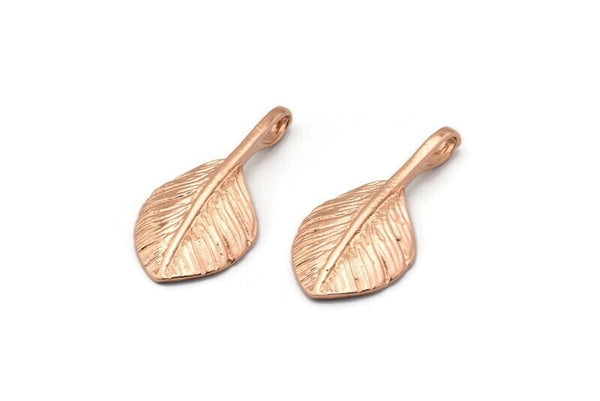 Rose Gold Leaf Pendant, 2 Rose Gold Plated Leaf Charms (27x13mm) N0366 Q0208