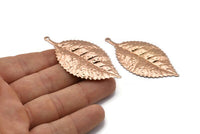 Rose Gold Leaf Charm, 2 Rose Gold Plated Leaf Pendants With 1 Loop, Charms ,Findings (60x30mm) A0496 Q0271