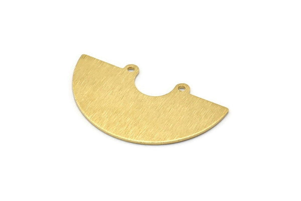 Semi Circle Charm, 8 Raw Brass Textured Semi Circle Charm Pendants With 2 Holes (35x20x0.80mm) D922