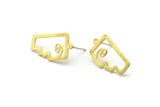 Brass Face Earring, Raw Brass Face Stud Earrings (22x12x1mm) N0506