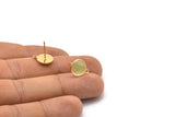 Gold Round Earring, 6 Gold Plated Brass Round Stud Earrings With 1 Loop (12.5x10x1mm) E040 A1789