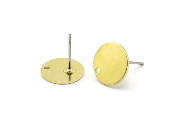 Brass Round Earring, 12 Raw Brass Round Stud Earrings With 1 Hole (11x0.80mm) M02556 A0071