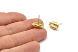 Brass Shell Earring, 4 Raw Brass Cowrie Shell Stud Earrings (14x9mm) N1959