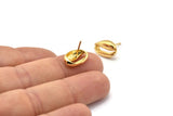 Gold Shell Earring, 4 Gold Plated Brass Cowrie Shell Stud Earrings (14x9mm) N1959